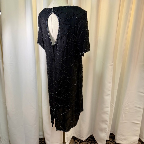Sweet Sue Vintage Black 100% Silk Dress w/ Iridescent Sequins & Beading Size 2X - Picture 11 of 16
